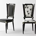 Elegant Black Frame Dining Chairs With Gold Accents And Geometric Pattern Upholstery 3d model