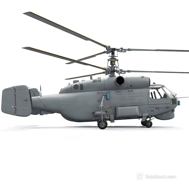 Military Transport Helicopter With Twin Rotors Gray Body And Landing Gear System 3d model 