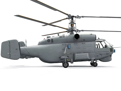 Military Transport Helicopter With Twin Rotors Gray Body And Landing Gear System 3d model