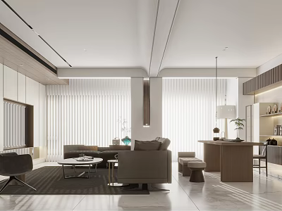 Modern Office Interior Design Spacious Open Layout With Sofa Coffee Table Wooden Shelves Window Blinds 3d model