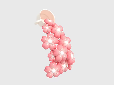 Whimsical Art Installation With White Cup Pouring Pink Cherry Blossoms 3d model