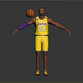 Man In Yellow Lakers 24 Jersey Holding Basketball With Purple Arm Sleeve And Yellow Shoes