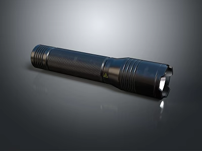 Black Durable Flashlight With LED Light And Metal Body Non Slip Grip 3d model