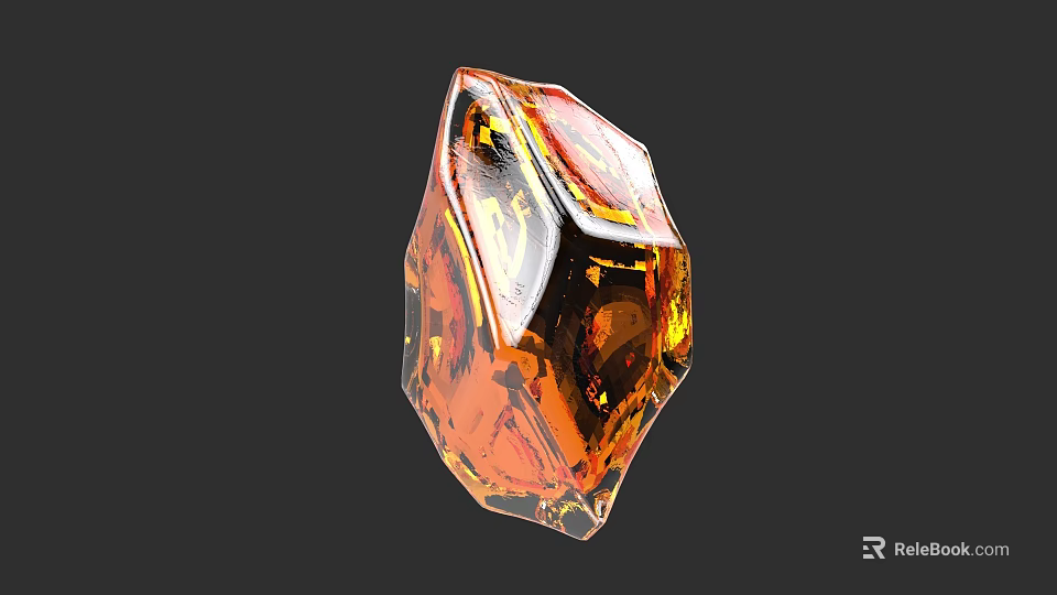 Lustrous Amber Gemstone With Polygonal Faceted Shape And Orange Brown Shine 3d model 
