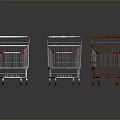Three Silver and Orange Metal Household Shopping Carts with Wheels and Handles