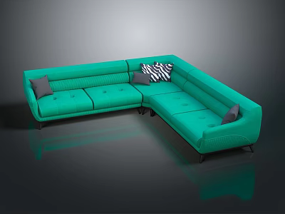 Modern Green L shaped Sofa With Decorative Cushions In Contemporary Interior Design 3d model