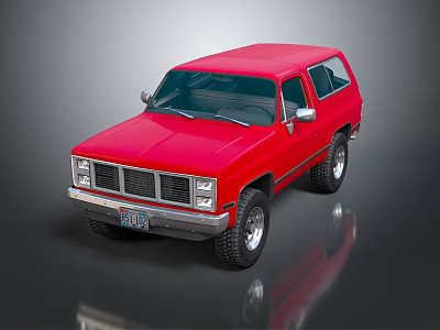 Red Vintage SUV with Classic Front Grille and Rugged Off Road Tires 3d model