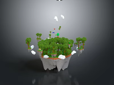 Enchanting Floating Island Landscape With Lush Green Trees White Clouds And Rocky Base 3d model