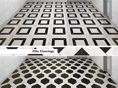 Elite Floorings Black And White Geometric Square And Hexagonal Tile Designs 3d model
