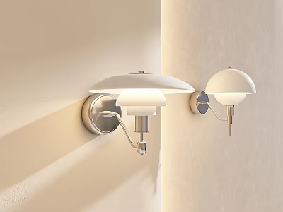 Modern Wall Lamps With White Shades And Metal Brackets Mounted On Light Colored Wall 3d model