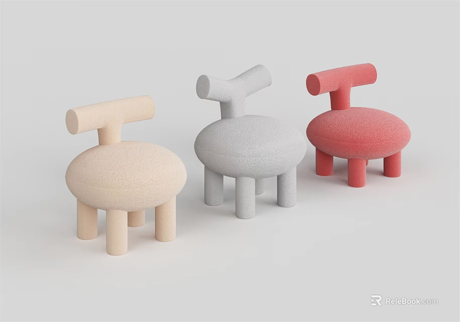 Cute Children's Chair with Beige Gray Pink Colors Round Design and Short Legs 3d model 