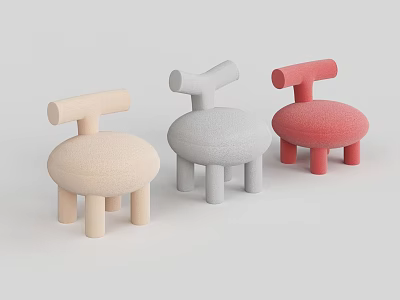 Cute Children's Chair with Beige Gray Pink Colors Round Design and Short Legs 3d model