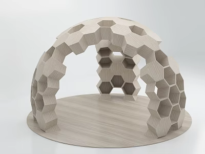 Wooden Honeycomb Structure Arch Design With Hexagonal Panels And Circular Base 3d model