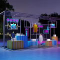 Soft Package Outdoor Night Display With Neon Lights Colorful Cubes And Metal Frame Structure