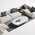 Modern Light Beige Sofa with Gray Cushions and White Oval Coffee Table Set 3d model