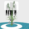 Modern Art Installation With Green Hanging Plants Circular Base And Water Surface