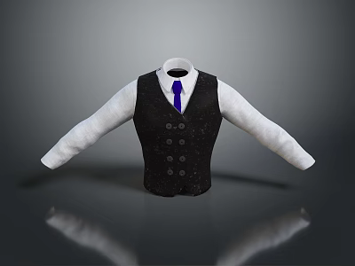 Black Vest with White Long Sleeve Shirt and Blue Tie on Gray Background with Reflection 3d model