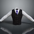 Black Vest with White Long Sleeve Shirt and Blue Tie on Gray Background with Reflection