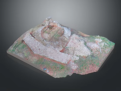 Scenery Of Rugged Terrain With Rocks Vegetation And Red Green Color Contrast In Model 3d model