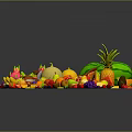Fresh Assorted Fruits Arranged in Circular Pattern With Vibrant Colors Banana Pineapple Watermelon Orange Grape