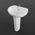 Three White Pedestal Washbasins With Grid Texture And Modern Faucets