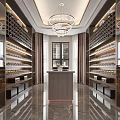 Modern Wine Cellar With Marble Floor Wine Racks Chandelier Bar Counter And Mirror Walls