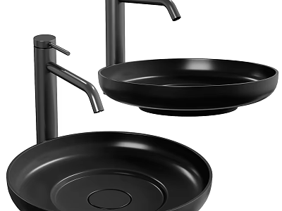 Modern Black Washbasins With Sleek Faucets In Contemporary Bathroom Design 3d model