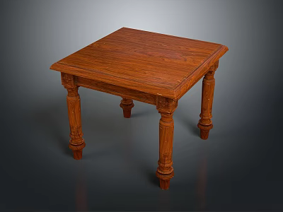 Elegant Brown Wooden Square Table With Carved Legs And Smooth Surface Design 3d model