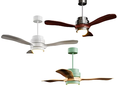 Modern Ceiling Fans With White Brown Green Colors And Built-in Light Features 3d model