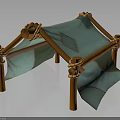 Tent Shaped Decorative Furniture With Wooden Frames Blue Fabric And Braided Details