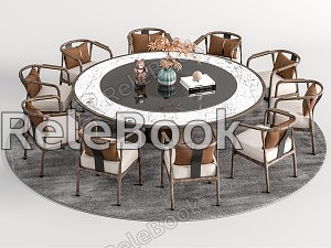 New Chinese Dining Table and Chair Combination Round Table Dining Table and Chair Carpet Decoration Combination model