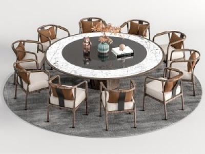 New Chinese Dining Table and Chair Combination Round Table Dining Table and Chair Carpet Decoration Combination model