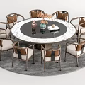 New Chinese Dining Table and Chair Combination Round Table Dining Table and Chair Carpet Decoration Combination 3d model