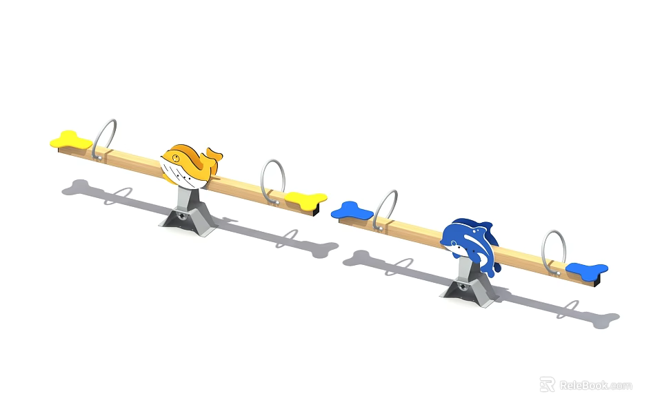 Children's Playground Seesaw With Fish Shark Shaped Seats Yellow Blue Metal Frame 3d model 
