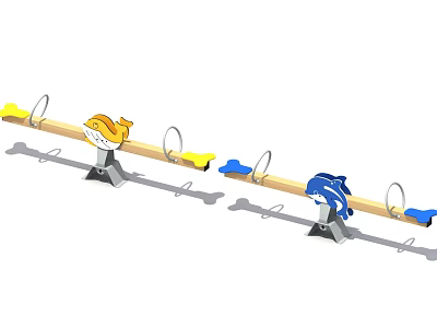 Children's Playground Seesaw With Fish Shark Shaped Seats Yellow Blue Metal Frame 3d model