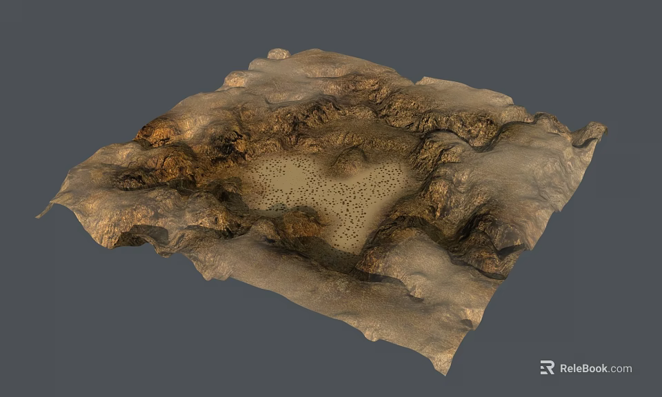 Detailed Desert Terrain Model With Mountainous Formations And Sandy Flat Area 3d model 