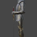 Medieval Knight Armor With Silver Metallic Finish Gold Accents And Red Sword Cross Emblem