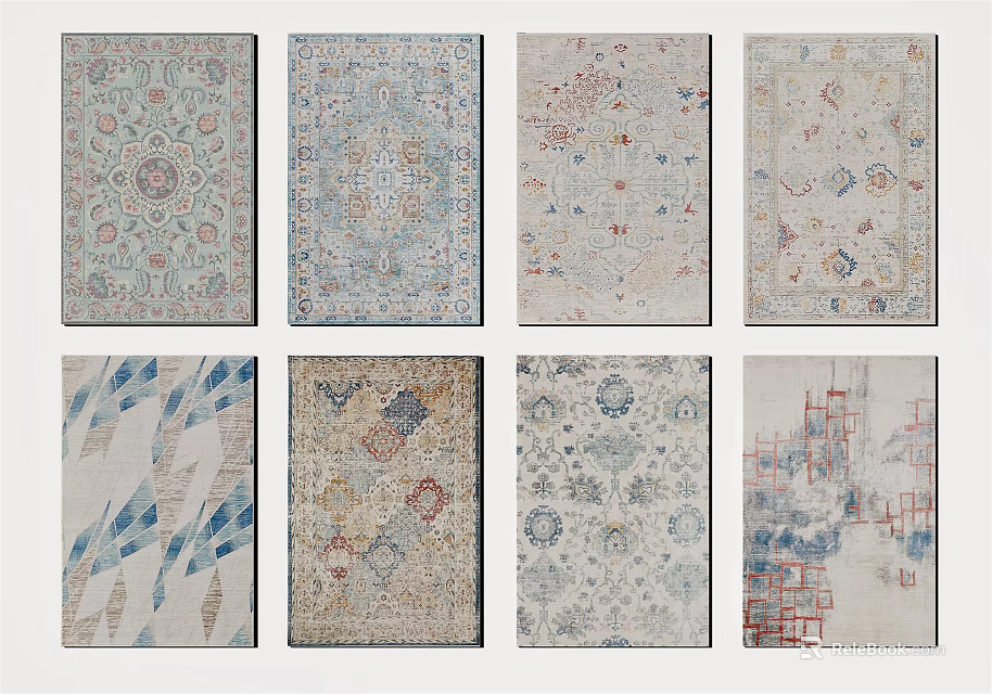 Stylish Square Rugs With Diverse Patterns And Various Colorful Designs For Decor 3d model