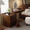 Stylish Bedroom Vanity Setup With Decorative Mirror Floor Lamp Padded Stool and Cosmetic Decor Items