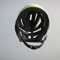 Green And Yellow Striped Modern Sports Helmet With Black Straps And Inner Padding