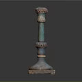 Vintage Decorative Pillar Featuring Turquoise Red Color And Ornate Carved Details