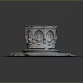 Ancient Stone Well With Intricate Carved Figures On Octagonal Brick Platform 3d model