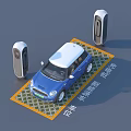 Electric Car Being Charged at Charging Station in New Energy Parking Space