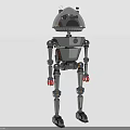 Detailed Gray Mechanical Robot With Transparent Head Dome Red Hands And Standing Posture