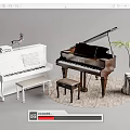 White Upright And Brown Grand Pianos With Stools Sheet Music Deer Figurine And Green Plant