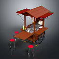 Wooden Street Food Cart With Red Canopy Countertop Red Stools And Wheels