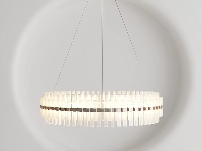 Modern Circular Chandelier With White Rectangular Elements And Silver Accents Suspended In Interior 3d model