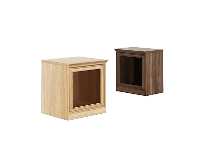 Minimalist Bedside Tables In Light And Dark Wood With Open Compartments 3d model