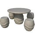 Round Outdoor Stone Table With Four Wavy Texture Stools For Garden Patio Space 3d model