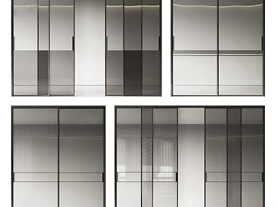 Modern Sliding Doors With Glass Panels And Black Frames For Interior Design 3d model